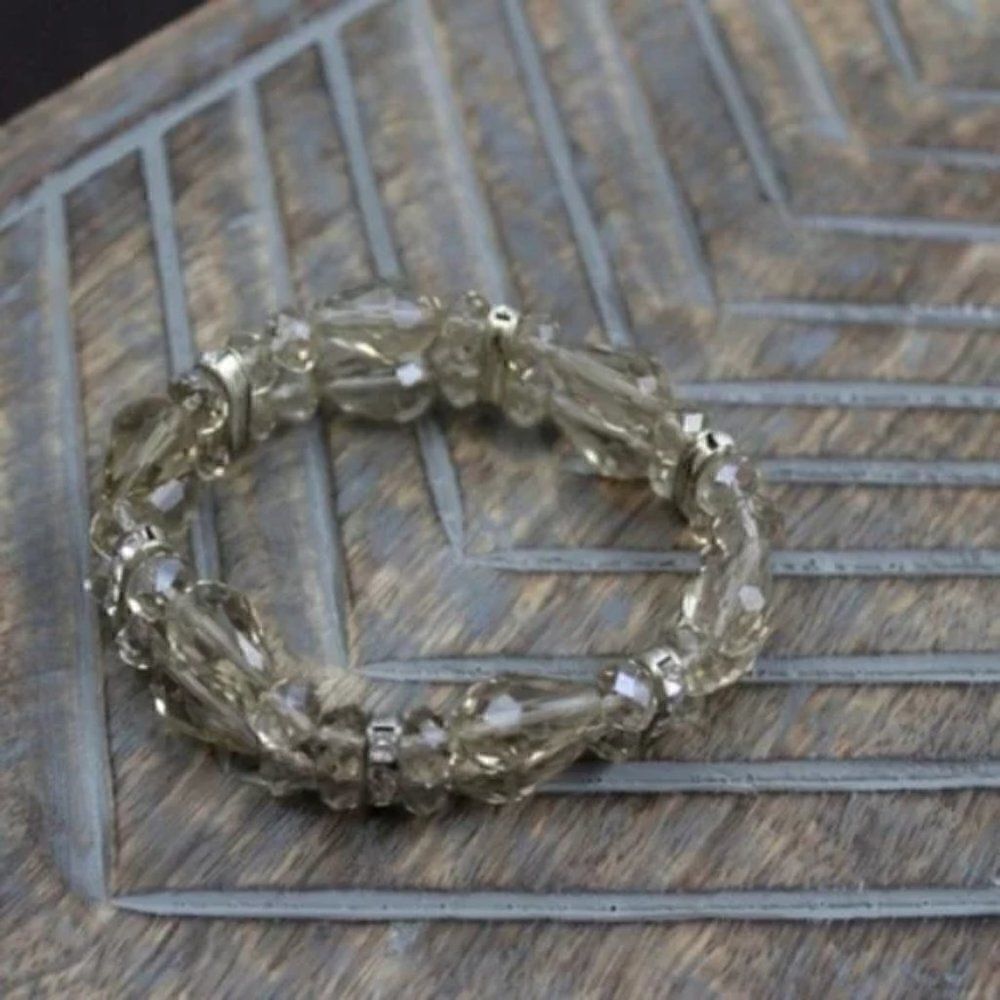 Tan/Brown Tone Beaded Rhinestone Stretch Bracelet